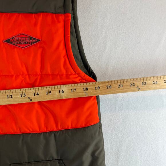 Merrell Opti-Warm Mens Quilted Puffer Vest Jacket Large Brown/Orange Poly EUC - Picture 6 of 7